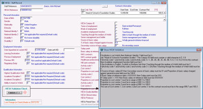 HESA Validation Check Screen